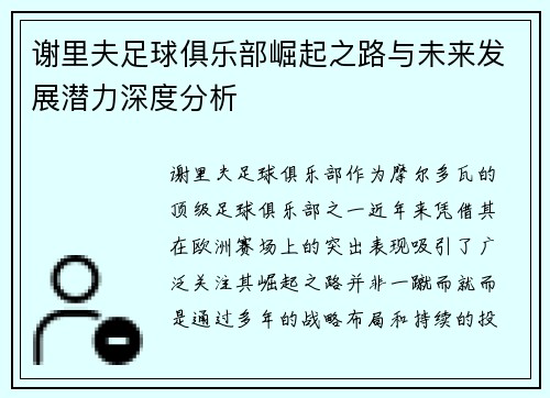 谢里夫足球俱乐部崛起之路与未来发展潜力深度分析